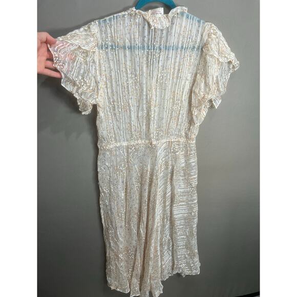 VTG “The Silk Farm” Designed By Incinoo Cream 100% Silk Midi Sheer Dress Sz L - Picture 7 of 14
